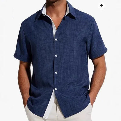 Men's floral print short-sleeved polyester shirt with cardigan collar in various colours