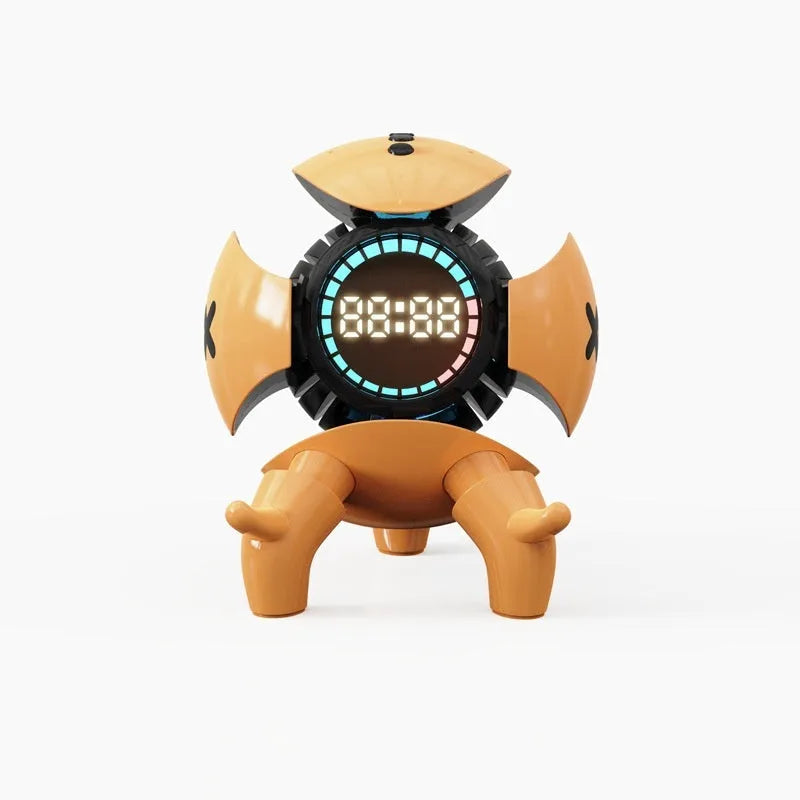Mech Monster smart clock Bluetooth speaker with alarm, 6W output, 1800mAh battery, ABS+PC housing, white or yellow