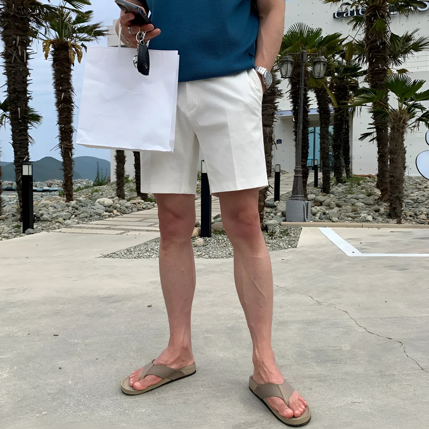 Men's straight-leg casual shorts in solid colour on a plain background.