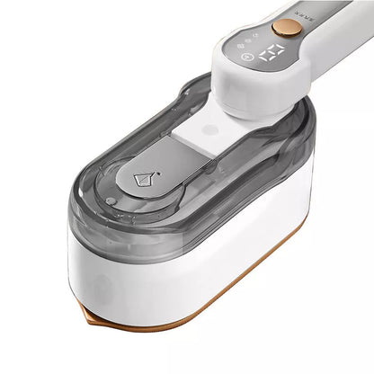 Gray handheld garment steamer with 1200W power and 3-step thermostat