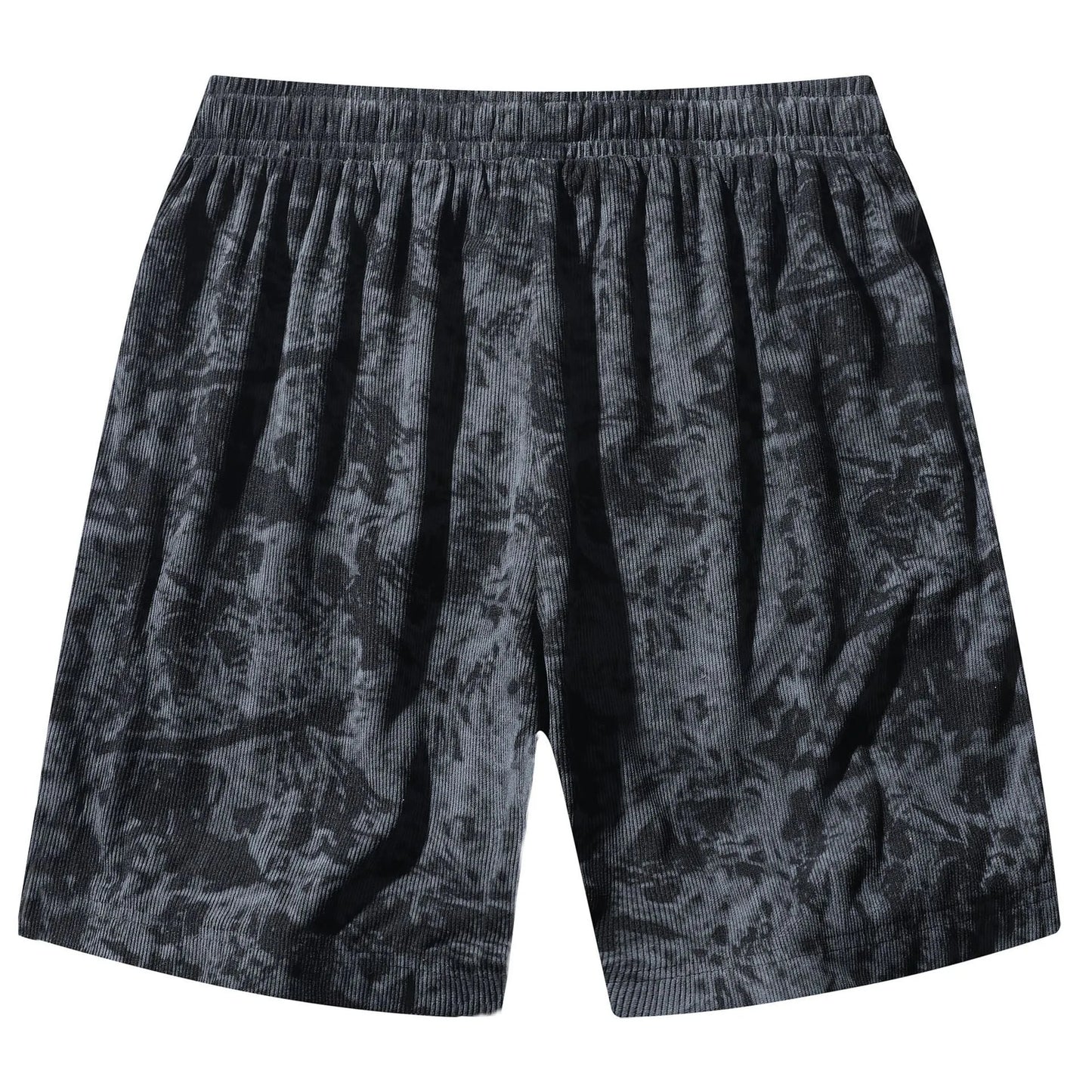 Men's camouflage pattern corduroy athletic shorts with straight leg cut and high waistband