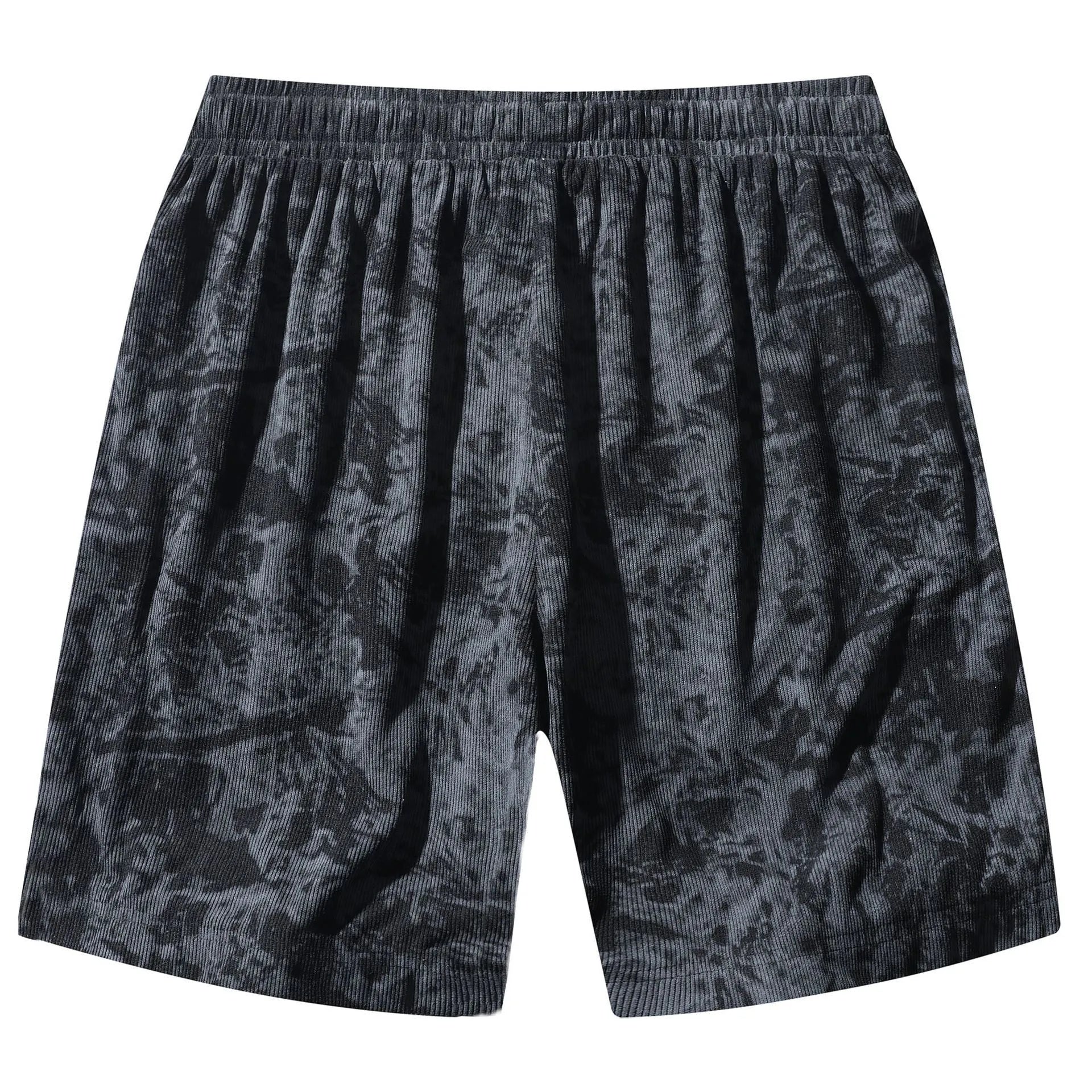 Men's camouflage pattern corduroy athletic shorts with straight leg cut and high waistband