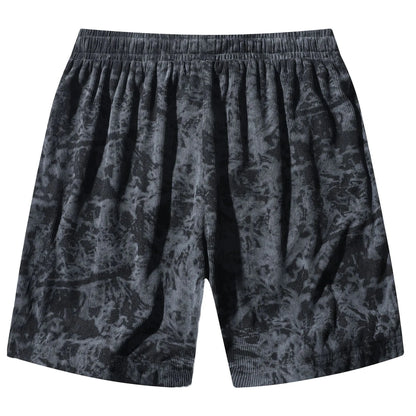 Men's camouflage pattern corduroy athletic shorts with straight leg cut and high waistband