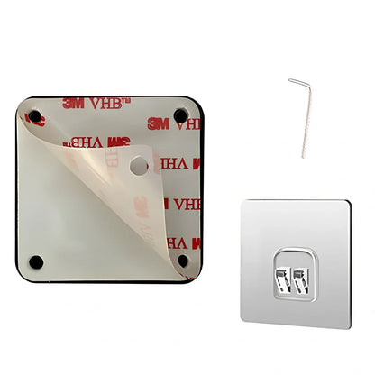 Punch-free automatic retractable sliding door security device with anti-theft cable box measuring 63x63x18mm