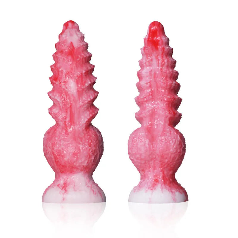 Pink platinum silicone women's masturbation device showing Berserker S and M size options