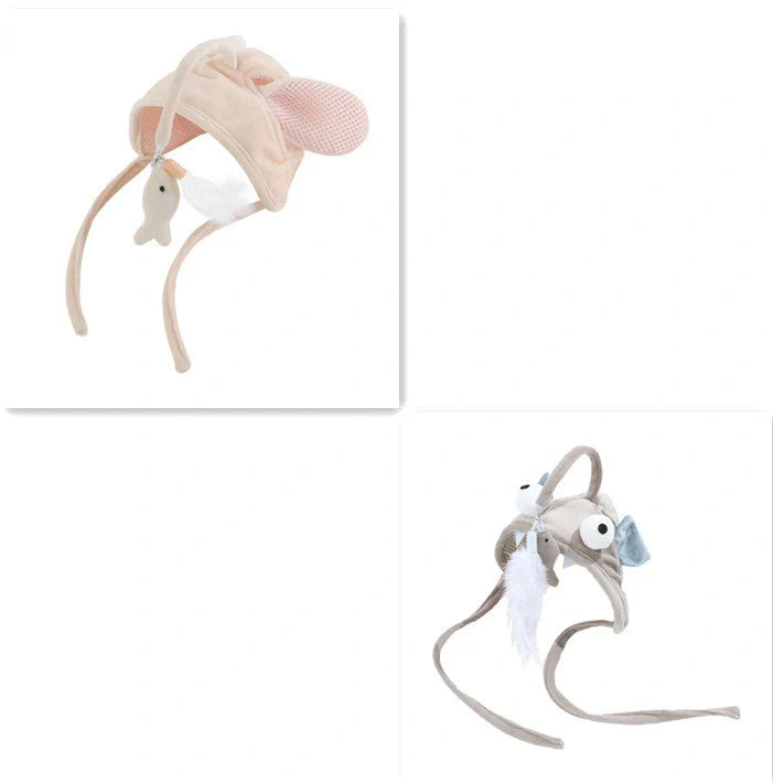 Adjustable head-wearing feather cat toy stick in various colors for indoor play