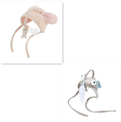 Adjustable head-wearing feather cat toy stick in various colors for indoor play