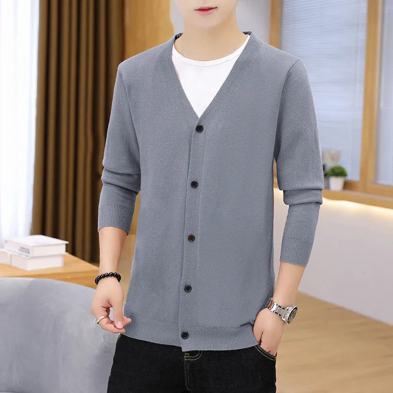 Men's thick slim fit cardigan knit jacket, long sleeve polyester, sizes M to 5XL, beige black navy blue