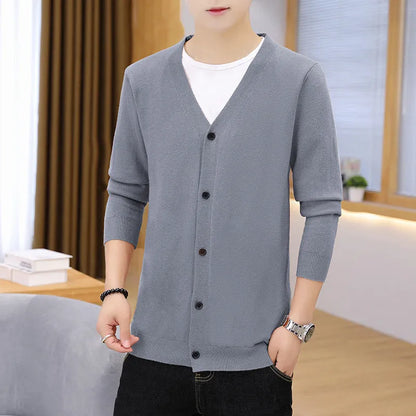 Men's thick slim fit cardigan knit jacket, long sleeve polyester, sizes M to 5XL, beige black navy blue