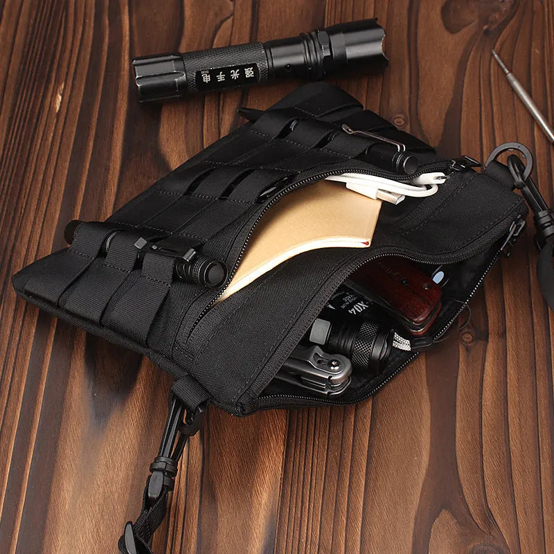 Ultra-light portable outdoor kit in black Oxford cloth with 18cm length military fans multi-function durable carry bag compact 3.5cm width wear-resistant tactical gear for outdoor sports and everyday use