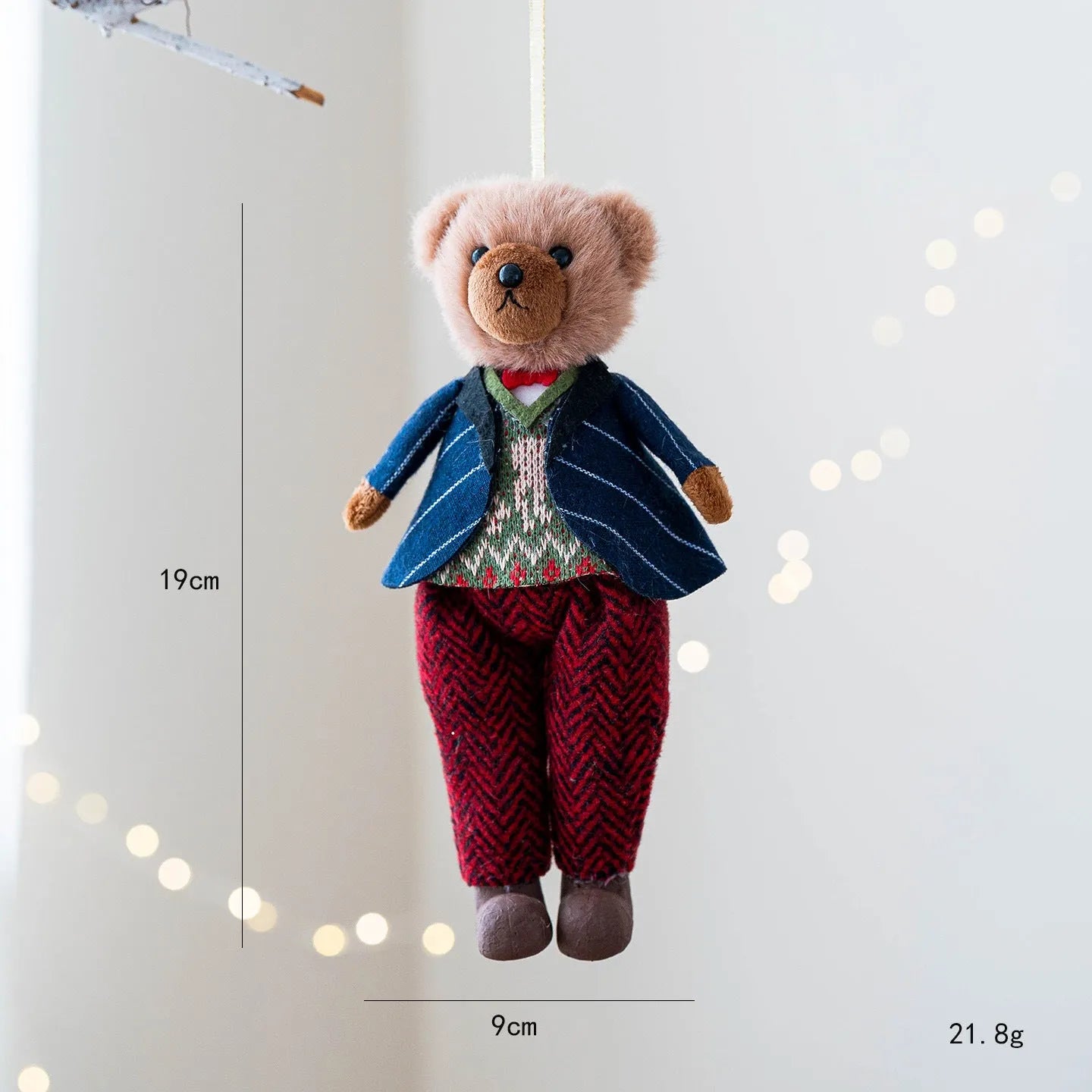 A cartoon-style plush bear doll in a cloth suit plaid design, shown in gentleman bear and princess bear variants.