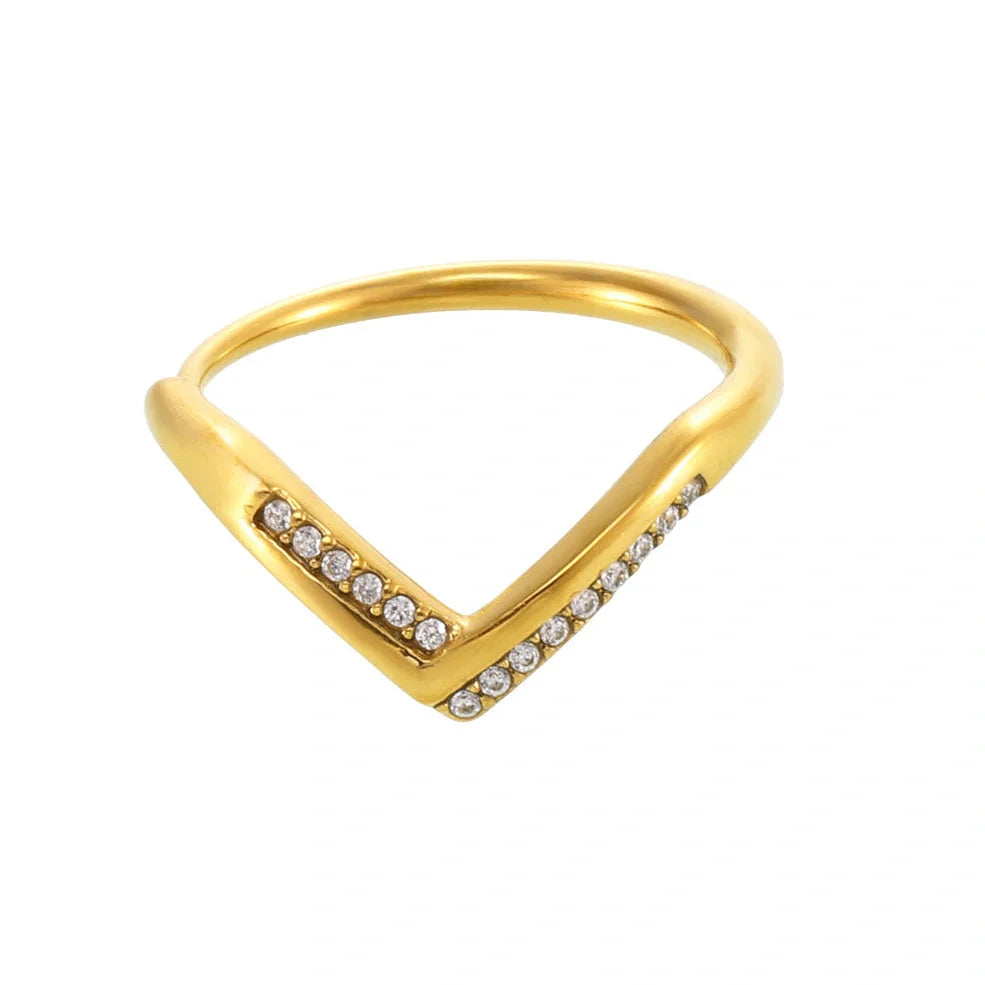 Adjustable stainless steel ring with geometric zircon stones in gold white, pink, or mixed colours
