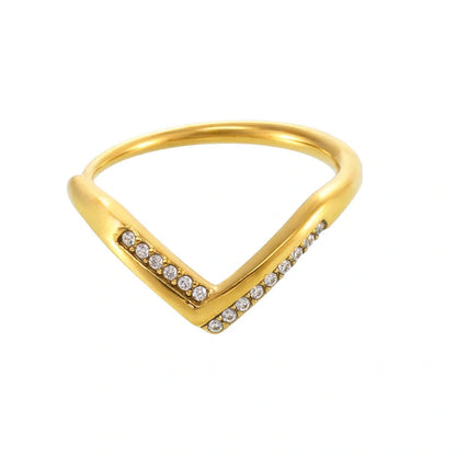 Adjustable stainless steel ring with geometric zircon stones in gold white, pink, or mixed colours