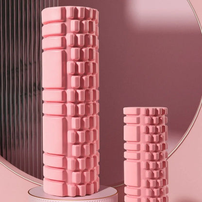 EVA foam roller in black, grey, pink, sky blue, or light purple, showing cylindrical shape for fitness recovery