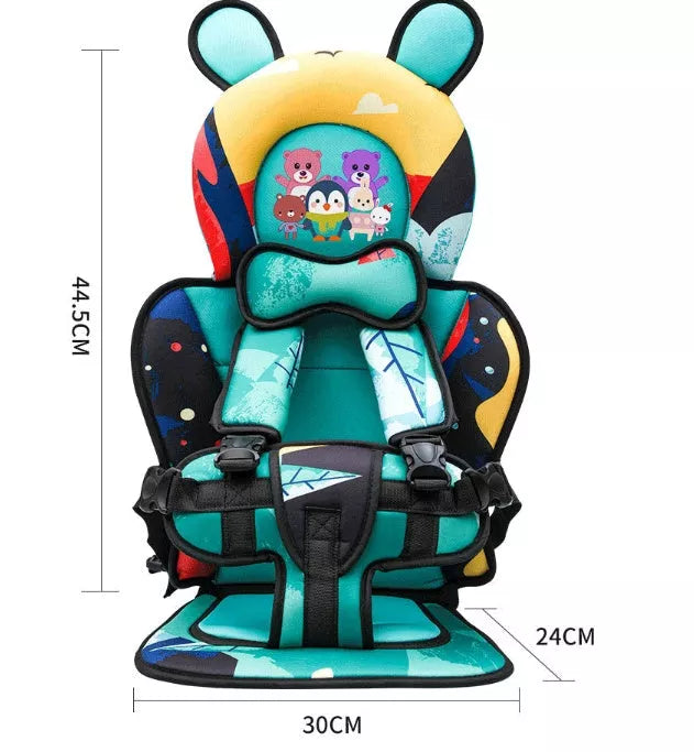 Child car safety seat cushion in colorful patterns for universal fit and comfort