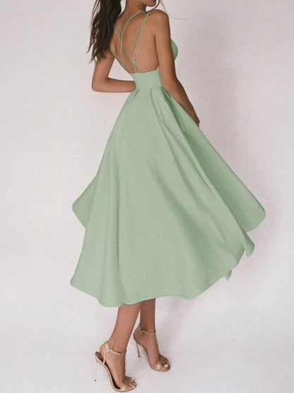 Women's V-neck suspender A-line summer dress in various colors