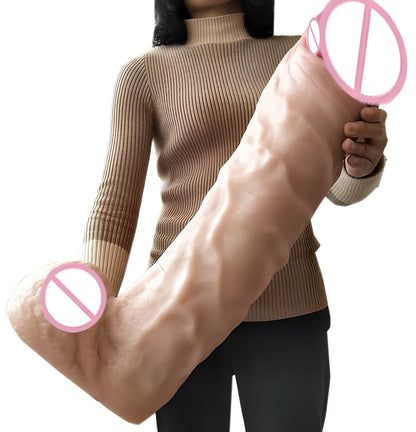 55cm black skin tone silicone dildo showing realistic texture and substantial length