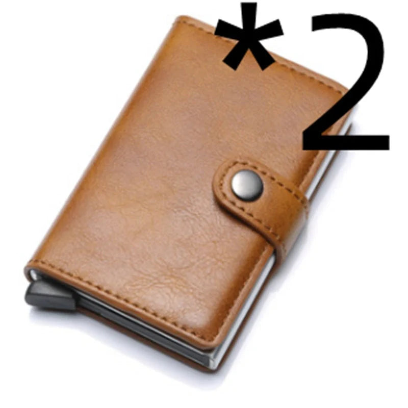 Men's RFID-blocking vintage wallet with aluminum purse and leather cover