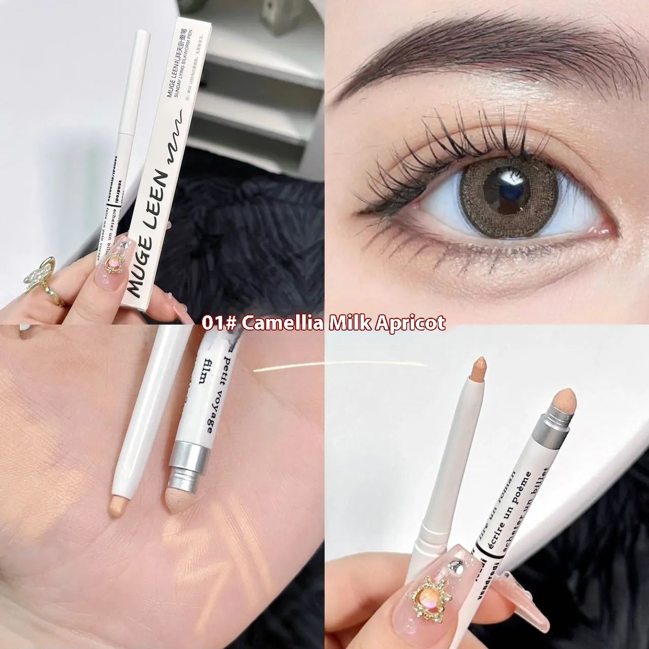 Dual-ended highlight brightening eyeliner pen showing precise tip and highlighter applicator, displayed with six colour options.