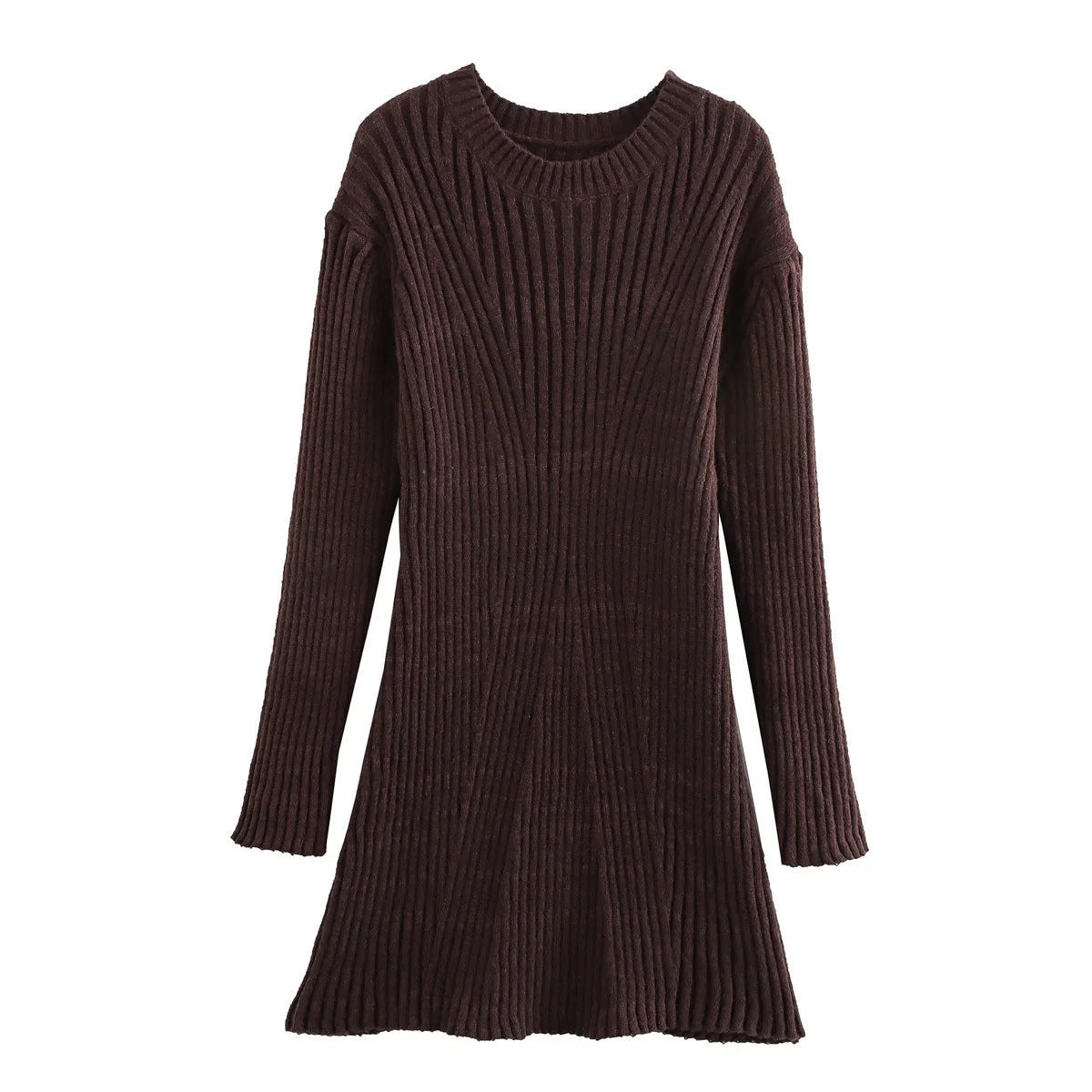 A stylish ribbed knit dress in a variety of classic colors, featuring a slim-fit silhouette and a chic stand-up collar for a flattering, versatile look.