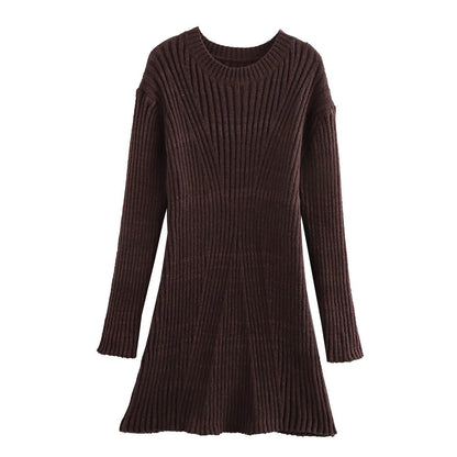 A stylish ribbed knit dress in a variety of classic colors, featuring a slim-fit silhouette and a chic stand-up collar for a flattering, versatile look.