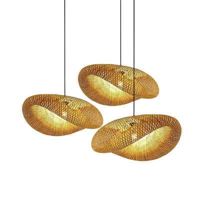 Bamboo straw hat-shaped hanging lamp ceiling light fixture with natural texture