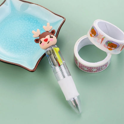 Christmas four-colour ballpoint pen with press mechanism showing festive designs