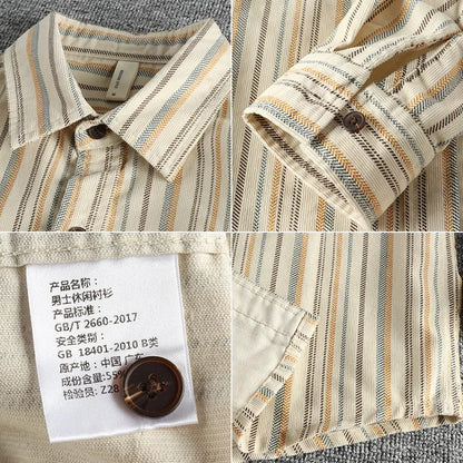 Men's vintage striped shirt with yarn-dyed fabric in loose Japanese retro style