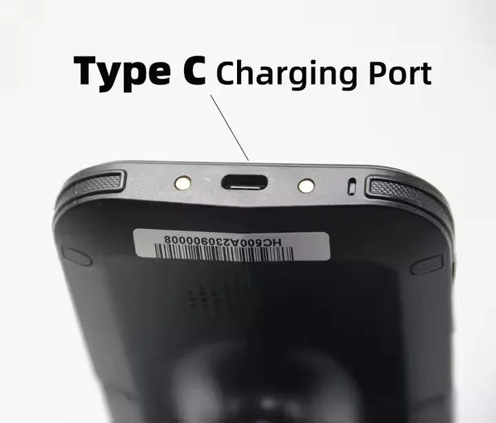 SLP-05 handheld UHF RFID scanner with Android touchscreen, Impinj E710 chipset, and removable battery for industrial use