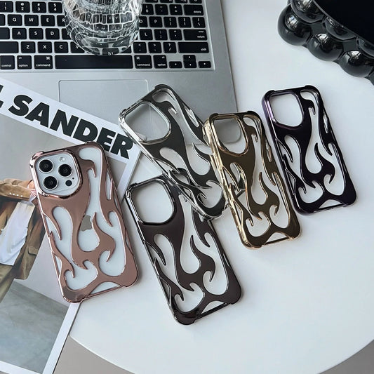 Electroplated hollow flame pattern iPhone case for heat dissipation and style