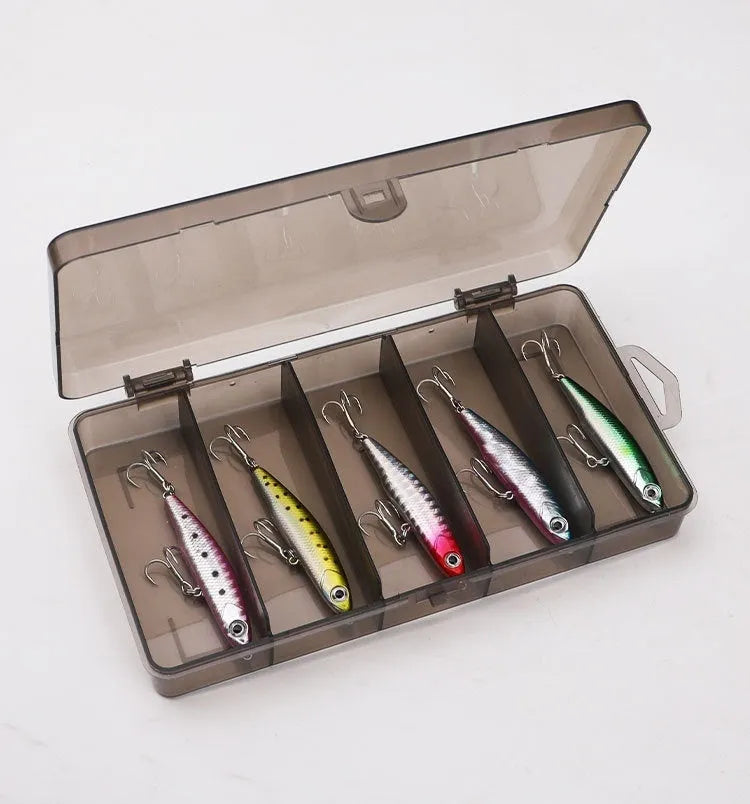 Small silver fish lure pencil bait with double hook, five-piece set with box, 3.5g 5.5g 8.5g 13g