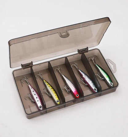 Small silver fish lure pencil bait with double hook, five-piece set with box, 3.5g 5.5g 8.5g 13g
