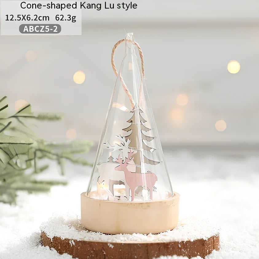 Small 15 cm glass reindeer night lamp in white snowman cabin style casting 100 lumen festive glow on table