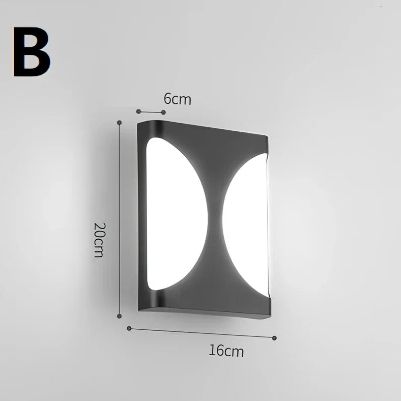 Waterproof outdoor wall light with PC lampshade measuring 200x160mm and LED illumination