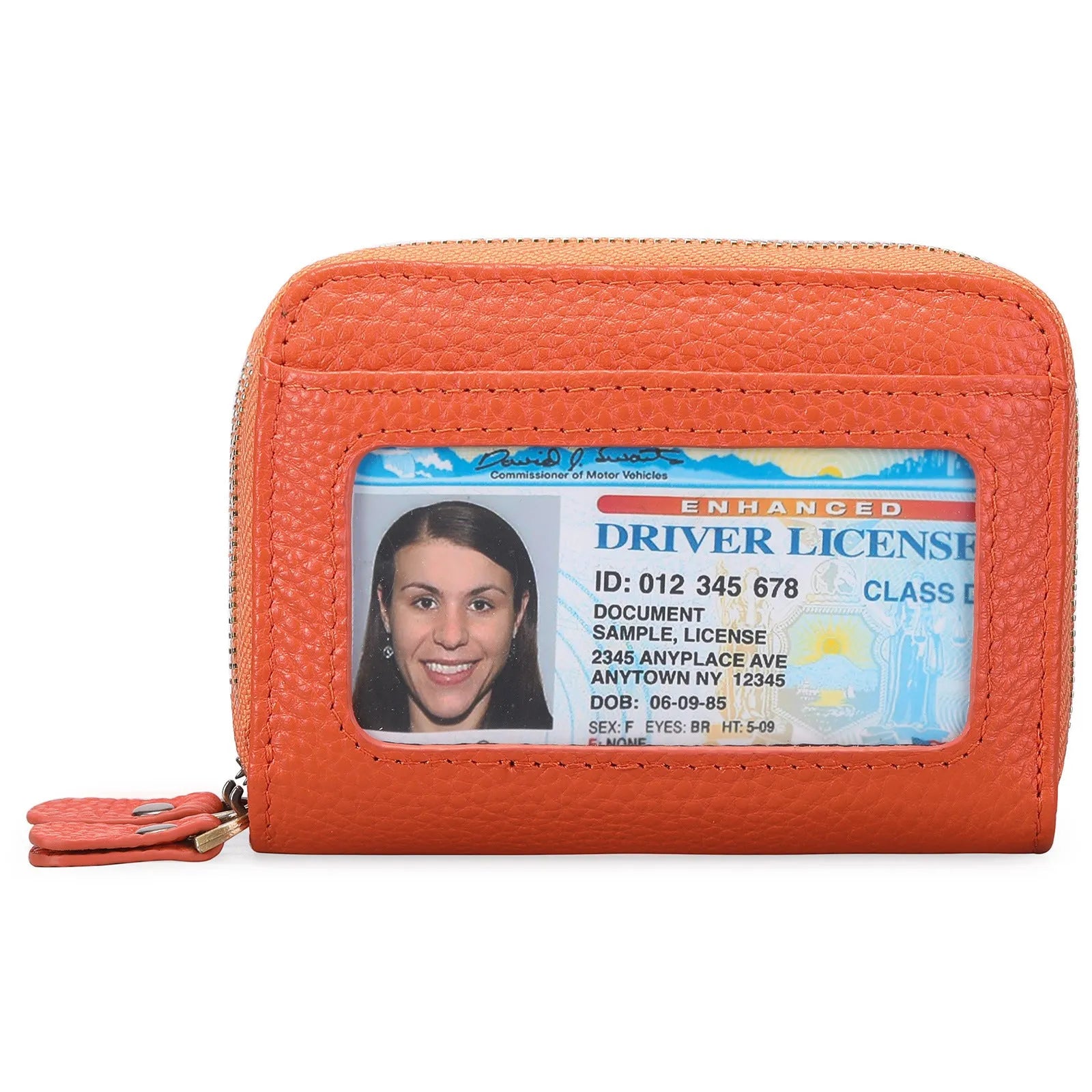 Genuine cowhide leather expanding card holder wallet with zipper closure in multiple colour options