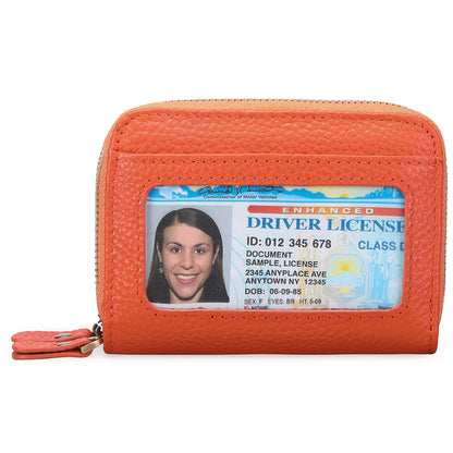 Genuine cowhide leather expanding card holder wallet with zipper closure in multiple colour options