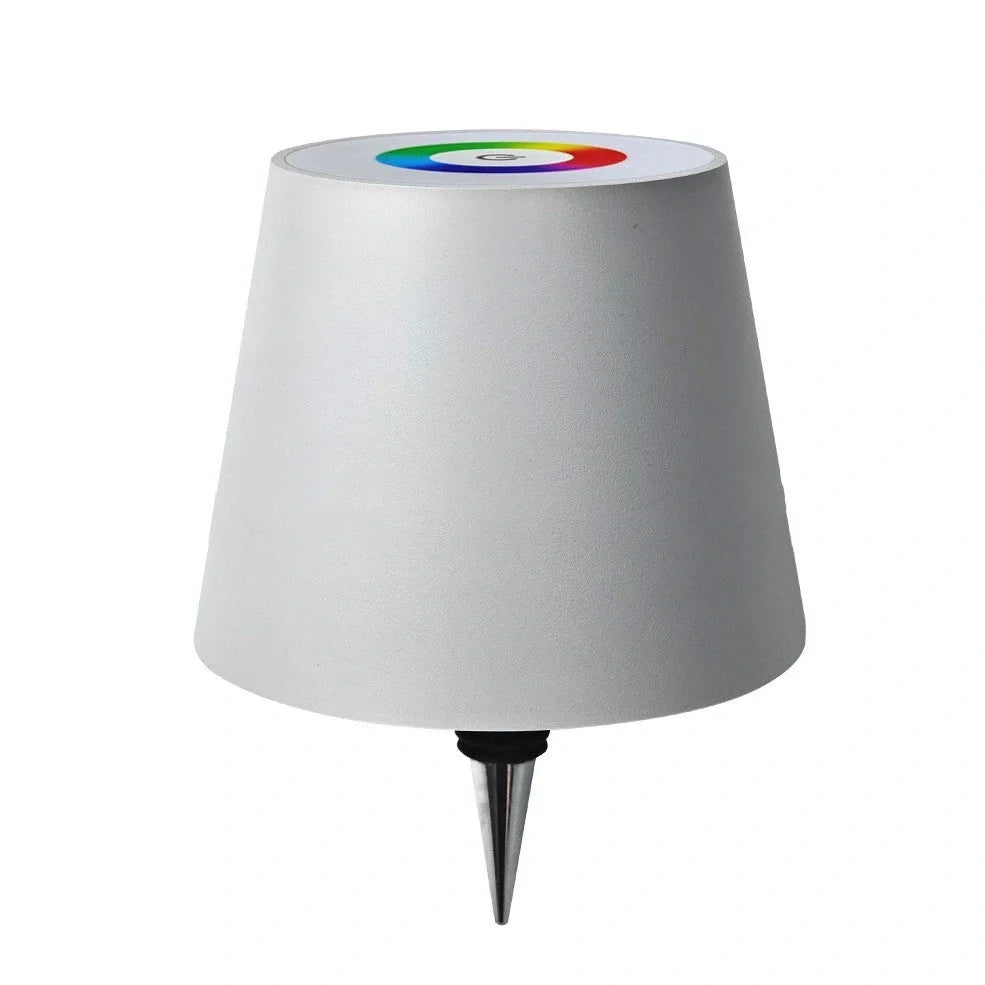 Wireless LED desk lamp with wine bottle design showing detachable components and touch control panel