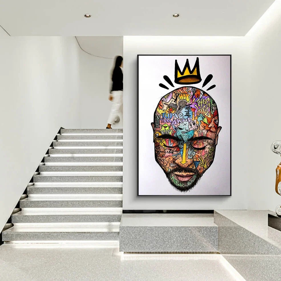 Abstract graffiti rapper portrait on vertical canvas poster, frameless 40x60cm size in Figure One colour variation for wall art
