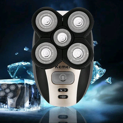 Premier 5-in-1 Grooming Multi-Tool for Men with Black US Plug, featuring a powerful motor, premium blades, and waterproof design for a close, comfortable shave and precise trimming.