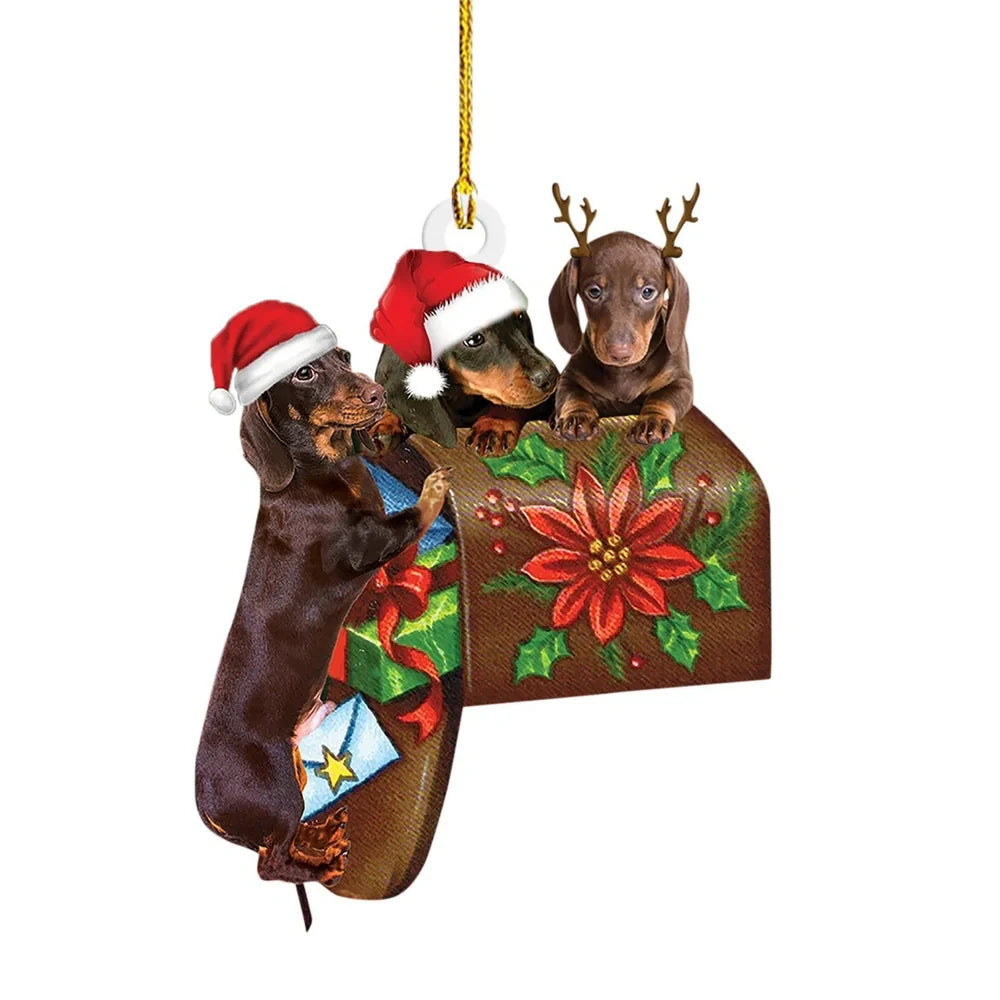 8cm acrylic plastic Christmas sausage dog decoration in assorted colours