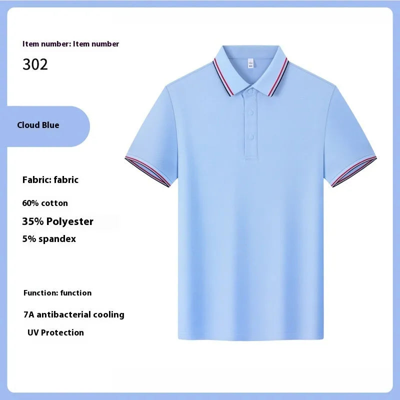 Men's solid colour cotton lapel t-shirt with short sleeves for summer work clothes