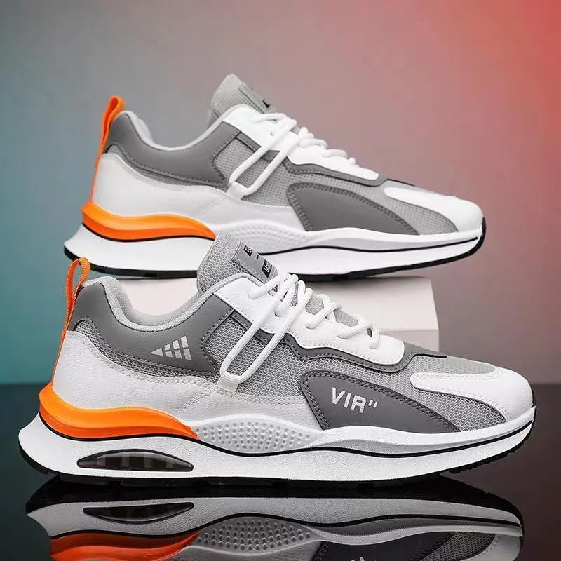 Men's gray mesh casual shoes with round toe and lightweight EVA sole