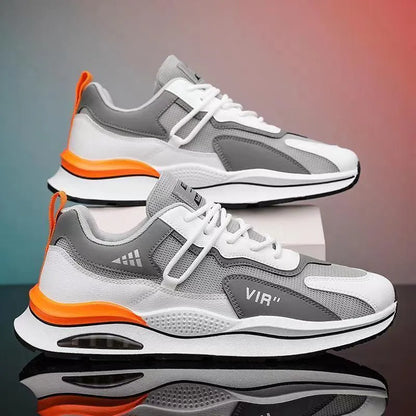 Men's gray mesh casual shoes with round toe and lightweight EVA sole
