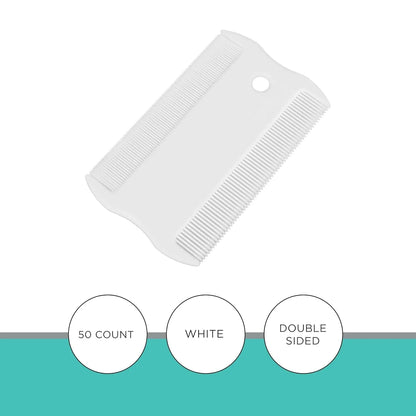 Double-sided plastic flea comb for pets showing dense teeth and 5 cm length for dog and cat grooming