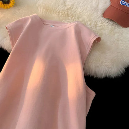 Men's loose solid colour cotton sleeveless tank top on a hanger.