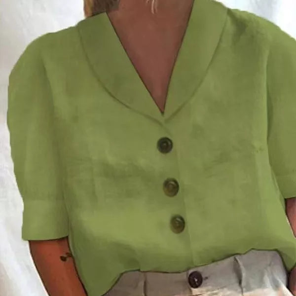 Women's V-neck casual button blouse with 3D effect pattern in various colors