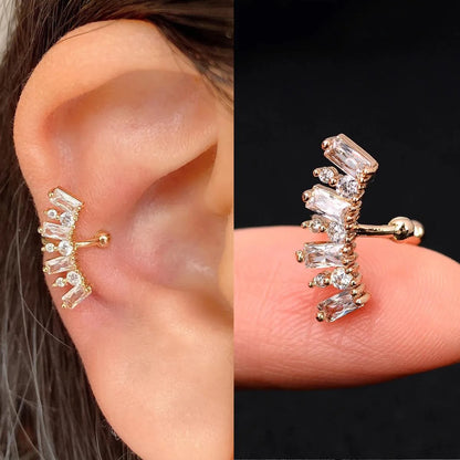 Butterfly flower inlaid zircon pierced earrings in gold or silver copper for women
