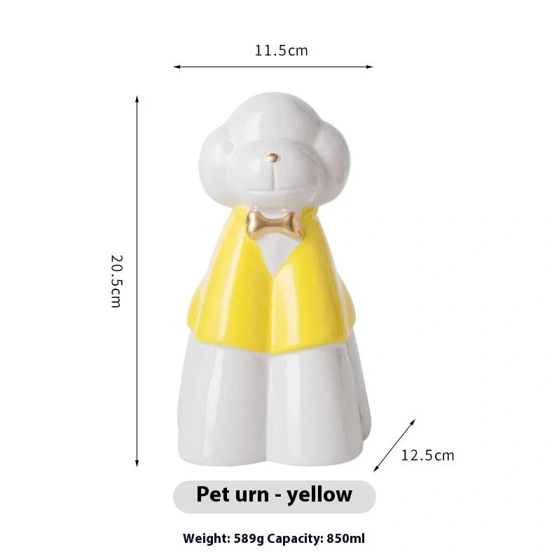 Handmade ceramic pet urn in choice of four colours, measuring 15cm tall with 10cm diameter