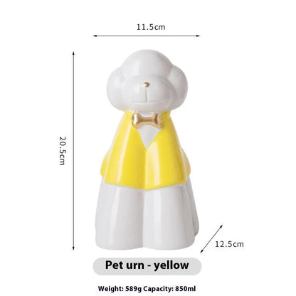 Handmade ceramic pet urn in choice of four colours, measuring 15cm tall with 10cm diameter