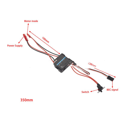 Small Boat G500 40A miniature brushed electronic speed controller for RC cars on a workbench